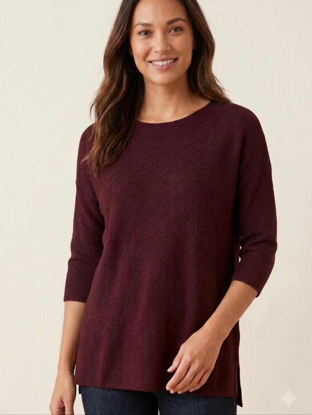 J. Jill 100% Extra Fine Merino Wool Sweater Burgundy Textured Knit XL